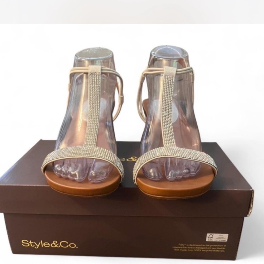 Beach Wedding Ready,Style & Co. Women's diamond accents Tan and silver Sandals